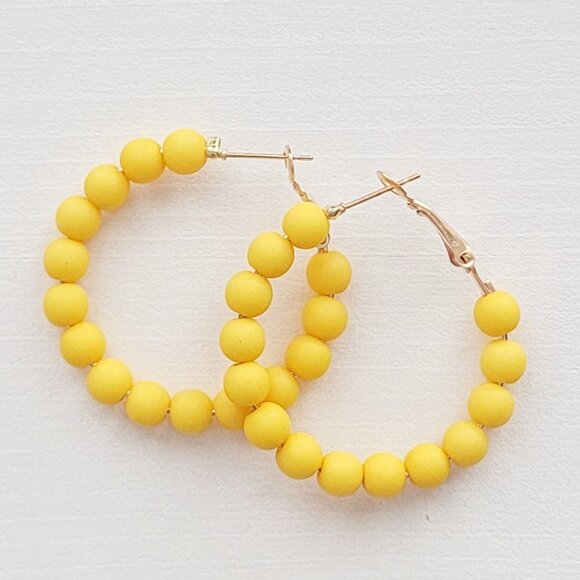 Elegant Solid Yellow Beaded Hoop Earrings - Perfectly Chic and Radiant - Picture 1 of 2